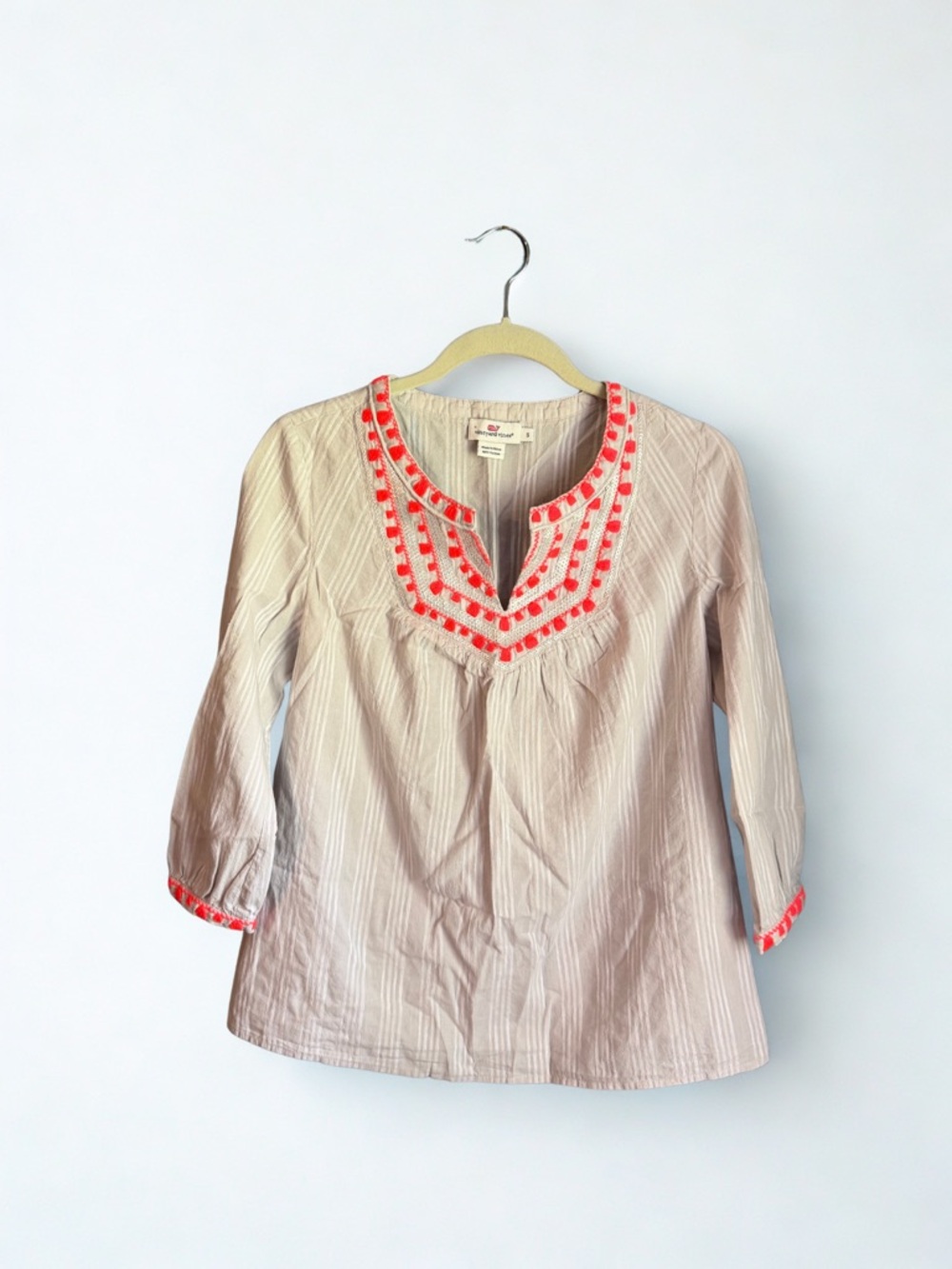 Vineyard Vines Gray Tunic with Coral Tassel Embroidery
